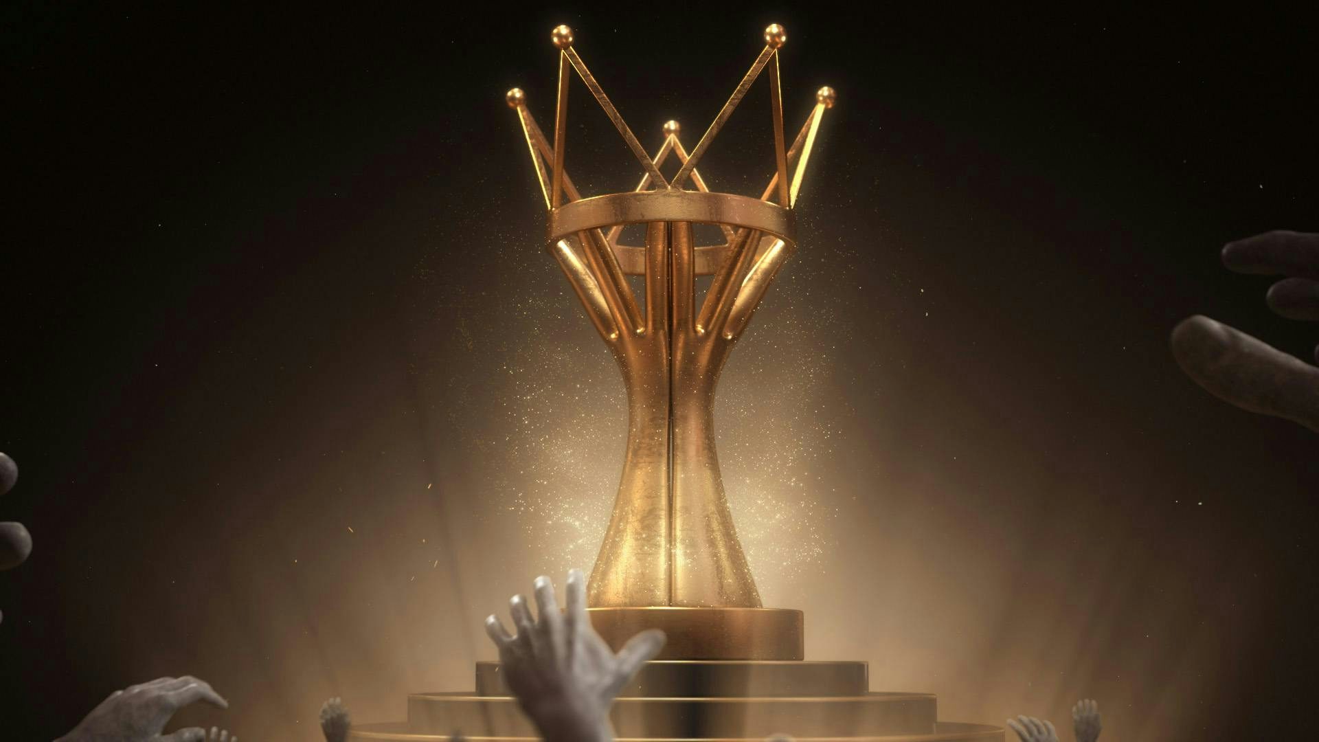 Golden crown statue with black background